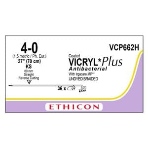 Vicryl Plus Suture 4-0 27" Triclosan/Polyglactin 910 Braid KS Undyed 36/Bx