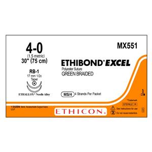 Ethibond Excel Suture 4-0 30" Polyester Braid RB-1 Green 12/Bx