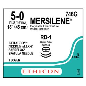 Mersilene Suture 5-0 1x18" Polyester Braid RD-1/RD-1 White 12/Bx