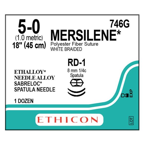 Mersilene Suture 5-0 1x18" Polyester Braid RD-1/RD-1 White 12/Bx