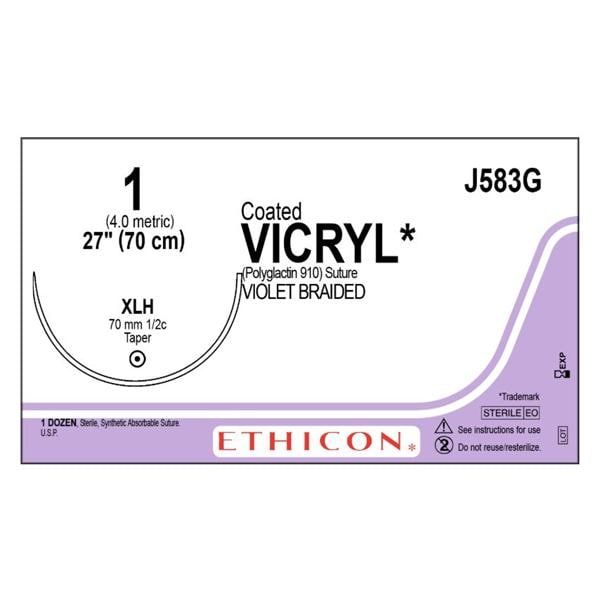 Vicryl Suture 1 27" Polyglactin 910 Braid XLH Violet Bx