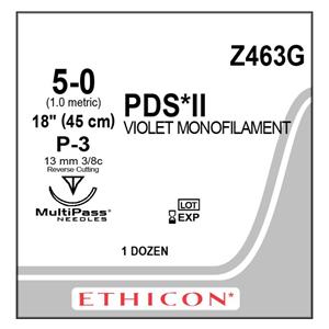 PDS II Suture 5-0 18" Polydioxanone Monofilament P-3 Violet 12/Bx