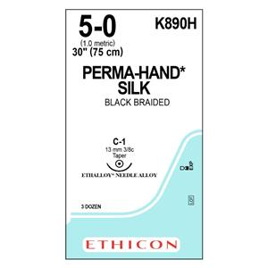 Perma-Hand Suture 5-0 1x30" Silk Braid C-1 Black 36/Bx