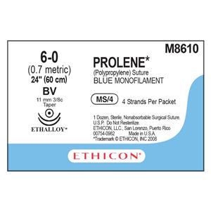 Prolene Suture 6-0 4-24" Polypropylene Monofilament BV/BV Blue 12/Bx