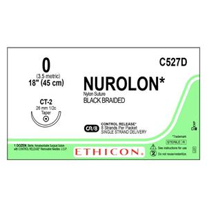 Nurolon Suture 0 8-18" Nylon Braid CT-2 Black 12/Bx