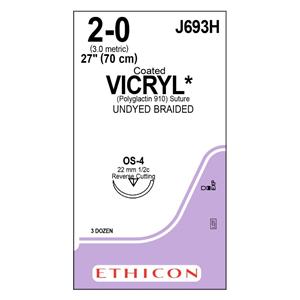 Vicryl Suture 2-0 27" Polyglactin 910 Braid OS-4 Undyed 36/Bx