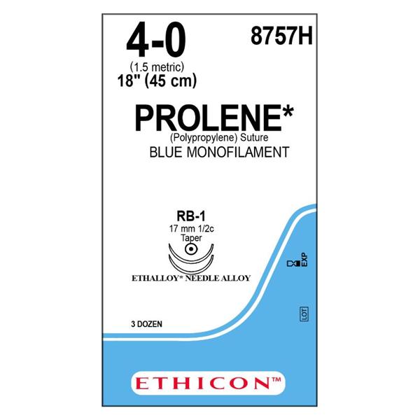 Prolene Suture 4-0 18" Polypropylene Monofilament RB-1/RB-1 Blue 36/Bx