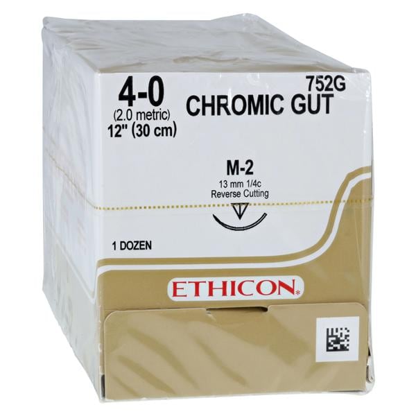 Ethicon Suture 4-0 1x12" Chromic Gut Monofilament M-2 Brown 12/Bx