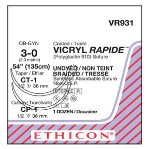 Vicryl Rapide Suture 3-0 54" Polyglactin 910 Braid CP-1/CT-1 Undyed 12/Bx