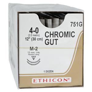 Ethicon Suture 4-0 1x12" Chromic Gut Monofilament M-2/M-2 Brown 12/Bx