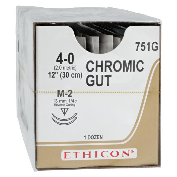 Ethicon Suture 4-0 1x12" Chromic Gut Monofilament M-2/M-2 Brown 12/Bx