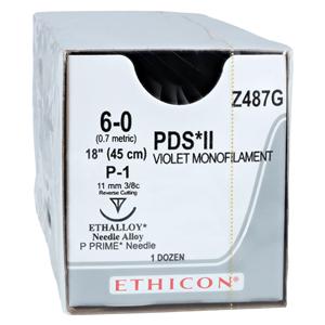 PDS II Suture 6-0 18" Polydioxanone Monofilament P-1 Violet 12/Bx