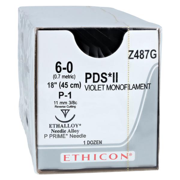 PDS II Suture 6-0 18" Polydioxanone Monofilament P-1 Violet 12/Bx