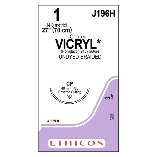 Vicryl Suture 1 27" Polyglactin 910 Braid CP Undyed Bx