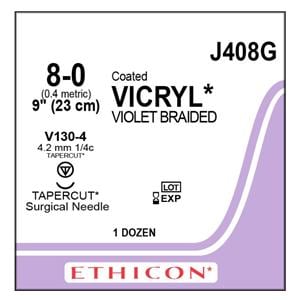 Vicryl Suture 8-0 9" Polyglactin 910 Braid V130-4 Violet 12/Bx