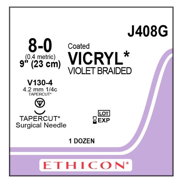 Vicryl Suture 8-0 9" Polyglactin 910 Braid V130-4 Violet 12/Bx