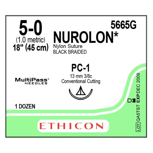 Nurolon Suture 5-0 18" Nylon Braid PC-1 Black 12/Bx