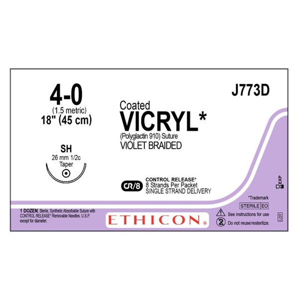 Vicryl Suture 4-0 8-18" Polyglactin 910 Braid SH Violet 12/Bx