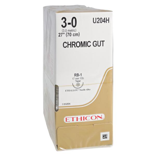 Ethicon Suture 3-0 27" Chromic Gut Monofilament RB-1 Brown 36/Bx