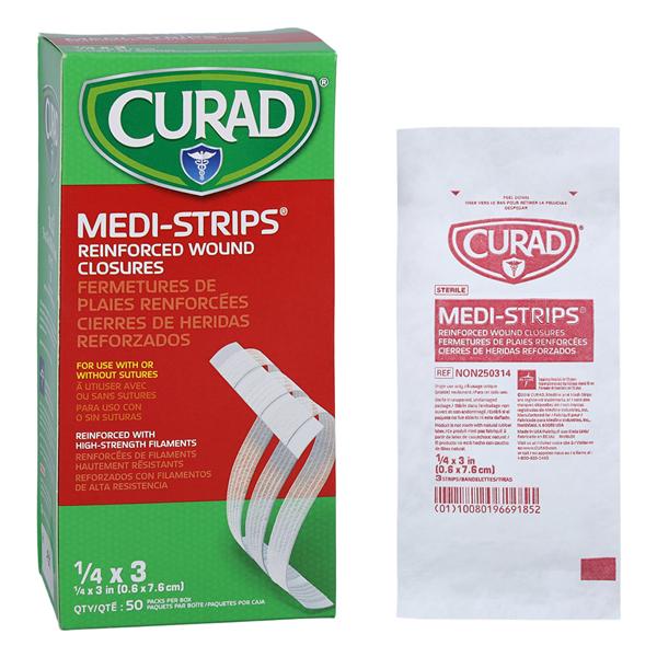 Curad Medi-Strip Wound Closure Strip Spnbnd Fbr/Nyl Flmnt 1/4x3" Prs Wht 50/Bx, 4 BX/CA