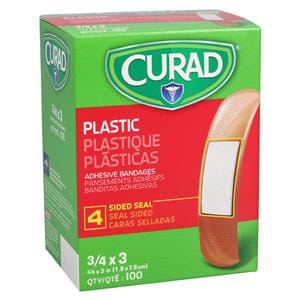 Curad Adhesive Bandage Plastic 3x0.75" Natural Sterile 100/Bx