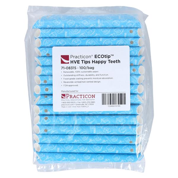 ECOtip HVE Tips Vented Happy Teeth Renewable Resources 100/Bg
