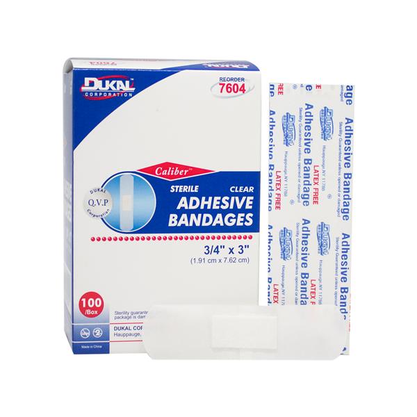 Caliber Adhesive Bandage Plastic 3/4x3" Sheer Sterile 100/Bx