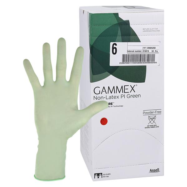 GAMMEX Non-Latex PI Green Polyisoprene Surgical Gloves 6 Standard Green, 4 BX/CA
