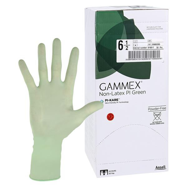 GAMMEX Non-Latex PI Green Polyisoprene Surgical Gloves 6.5 Standard Green, 4 BX/CA