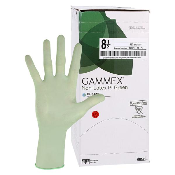GAMMEX Non-Latex PI Green Polyisoprene Surgical Gloves 8.5 Standard Green, 4 BX/CA