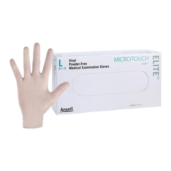 MICRO-TOUCH Elite Vinyl Exam Gloves Large Standard Clear Non-Sterile