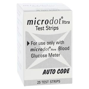 Microdot Xtra Blood Glucose Test Strip CLIA Waived 25/Box