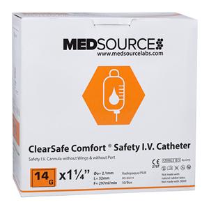 ClearSafe IV Catheter 14 Gauge 1-1/4" Gently Tapered Tip 1.25" Po...