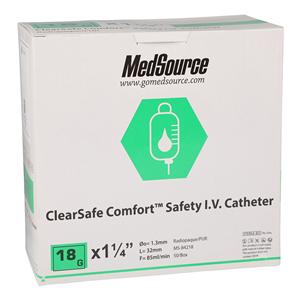 ClearSafe IV Catheter 18 Gauge 1-1/4" Gently Tapered Tip 1.25" Po...