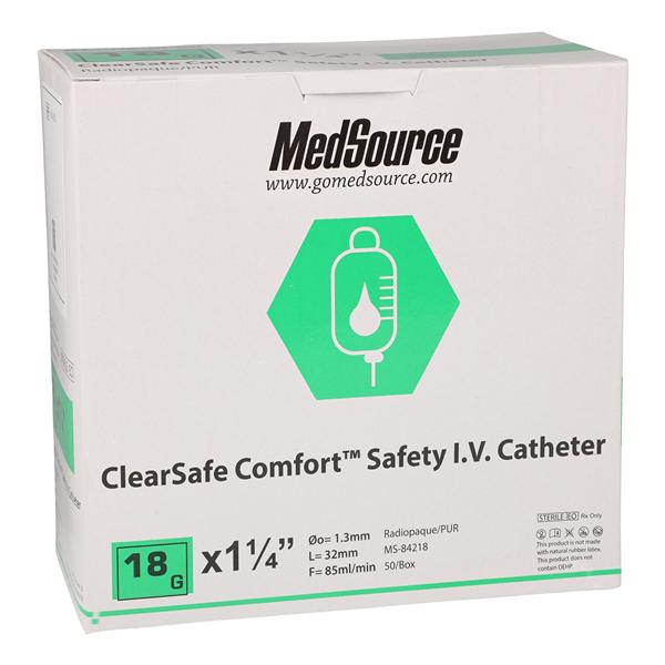 ClearSafe IV Catheter 18 Gauge 1-1/4" Gently Tapered Tip 1.25" Po...