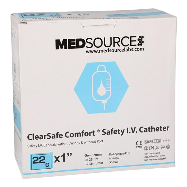 ClearSafe IV Catheter 22 Gauge 1" Gently Tapered Tip 1" Polyureth...