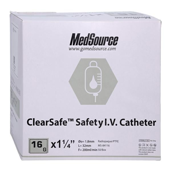 ClearSafe IV Catheter Safety 16 Gauge 1-1/4" 50/Bx, 4 BX/CA