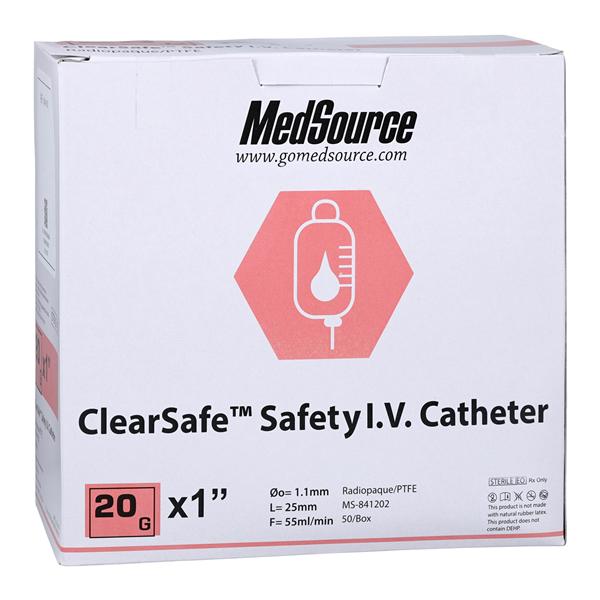 ClearSafe IV Catheter 20 Gauge 1" Gently Tapered Tip Polyurethane...