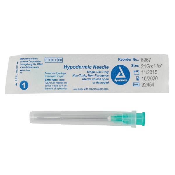 Hypodermic Needle 21gx1-1/2" Green Conventional 100/bx