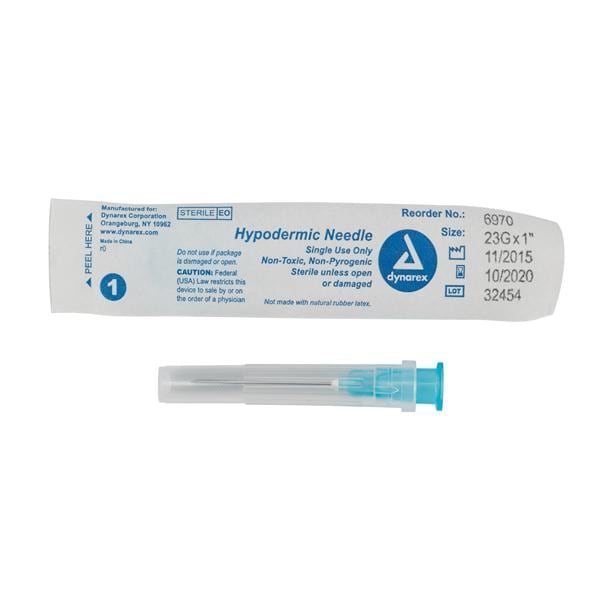 Hypodermic Needle 23gx1" Blue Conventional 100/bx