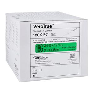 VeroTrue IV Catheter IV Port 18 Gauge 1.75" 50/Bx