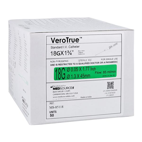 VeroTrue IV Catheter IV Port 18 Gauge 1.75" 50/Bx