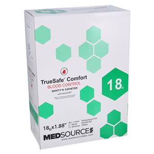 TrueSafe Blood Control IV Catheter Push Button 18 Gauge 1.88" Green 50/Bx, 4 BX/CA