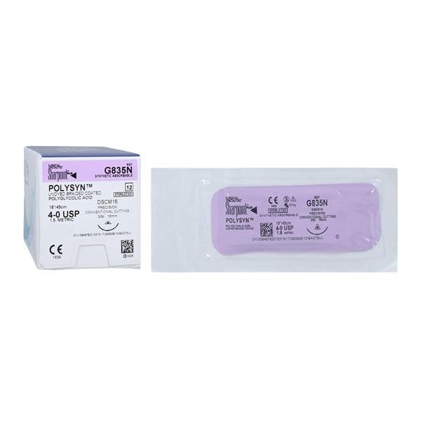 Polysyn Suture Polyglycolic Acid Braid 4-0 18" Absorbable DSCM16...