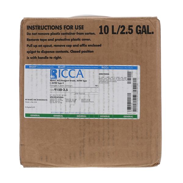 Deionized Water 10L Cubitainer Each
