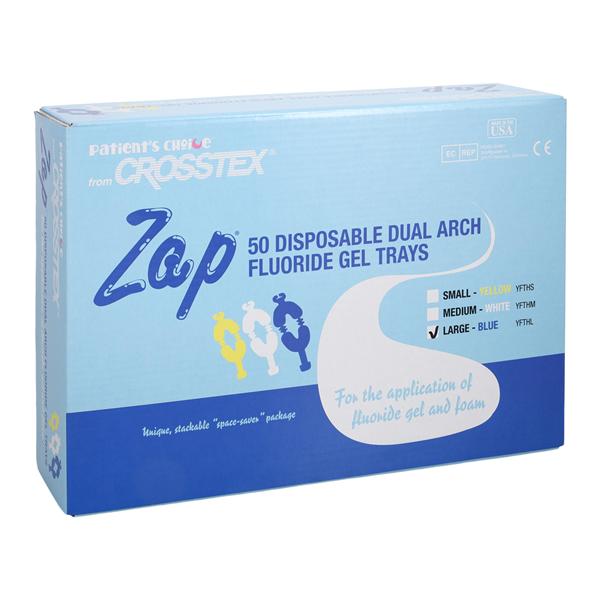 Zap Dual Arch Fluoride Trays Foam Large W/ Intrlckng Hndl Blue Disposable 50/Bx, 12 BX/CA