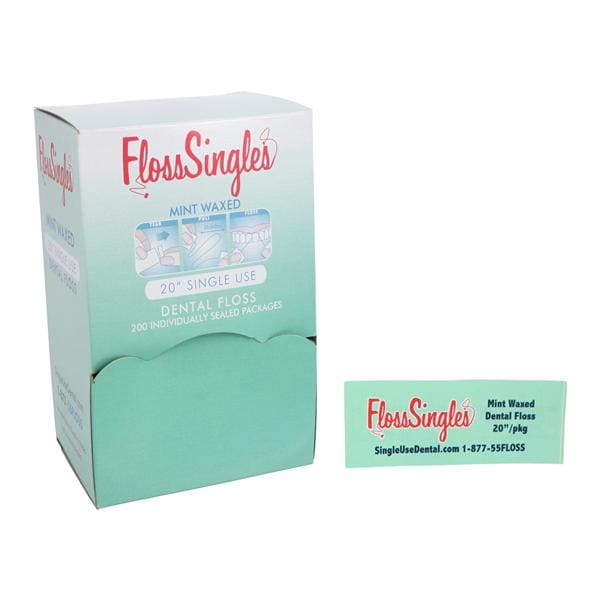 FlossSingles Floss Waxed 20" Strnds Frsh Mnt Adult Individually Packaged 200/Bx, 6 BX/CA