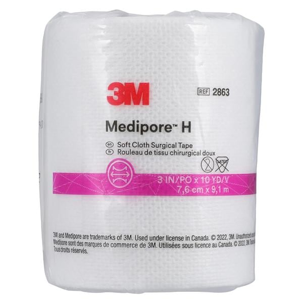 Medipore H Surgical Tape Soft Cloth/Polyester/Elastic 3"x10yd White NS Roll, 12 EA/CA