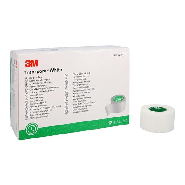 Transpore Surgical Tape Paper/Plastic 1"x10yd White Non-Sterile 12/Bx