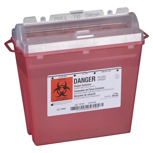 Sentinel Sharps Container 5qt Translucent Red 11x5-1/4x10" Rotati...